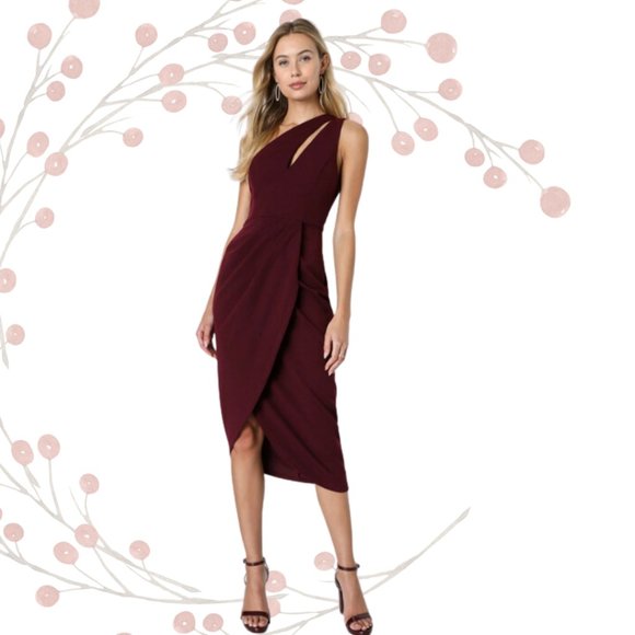 Lulus Dresses & Skirts - Lulus So Flirty Burgundy One-Shoulder Cutout Asymmetrical Dress, Size Small NWT